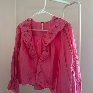 Free People Fuchsia Embroidered Blouse